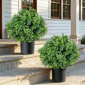 ENVEN Set of 2 Artificial Boxwood Topiary Trees for Front Door - Faux Realistic Greenery Potted Plants, Fake Outdoor UV-Resistant Bushes with Pots for Porch,Farmhouse,Home,Garden Decor