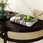 Half Moon Table – 32-Inch Unique Side Table, Half Moon Console Table & Half Round Entryway Table with Drawer, Polished Black Boho Design, Solid Wood+MDF for Living Room, Hallway