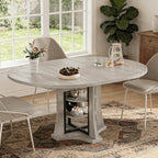 43.3''-59'' Round Extendable Dining Table for 4-6, Modern Kitchen Extendable Dining Room Table with 2-Tier Storage Shelves, Round Oval Dinner Table with Storage for Kitchen Living Room
