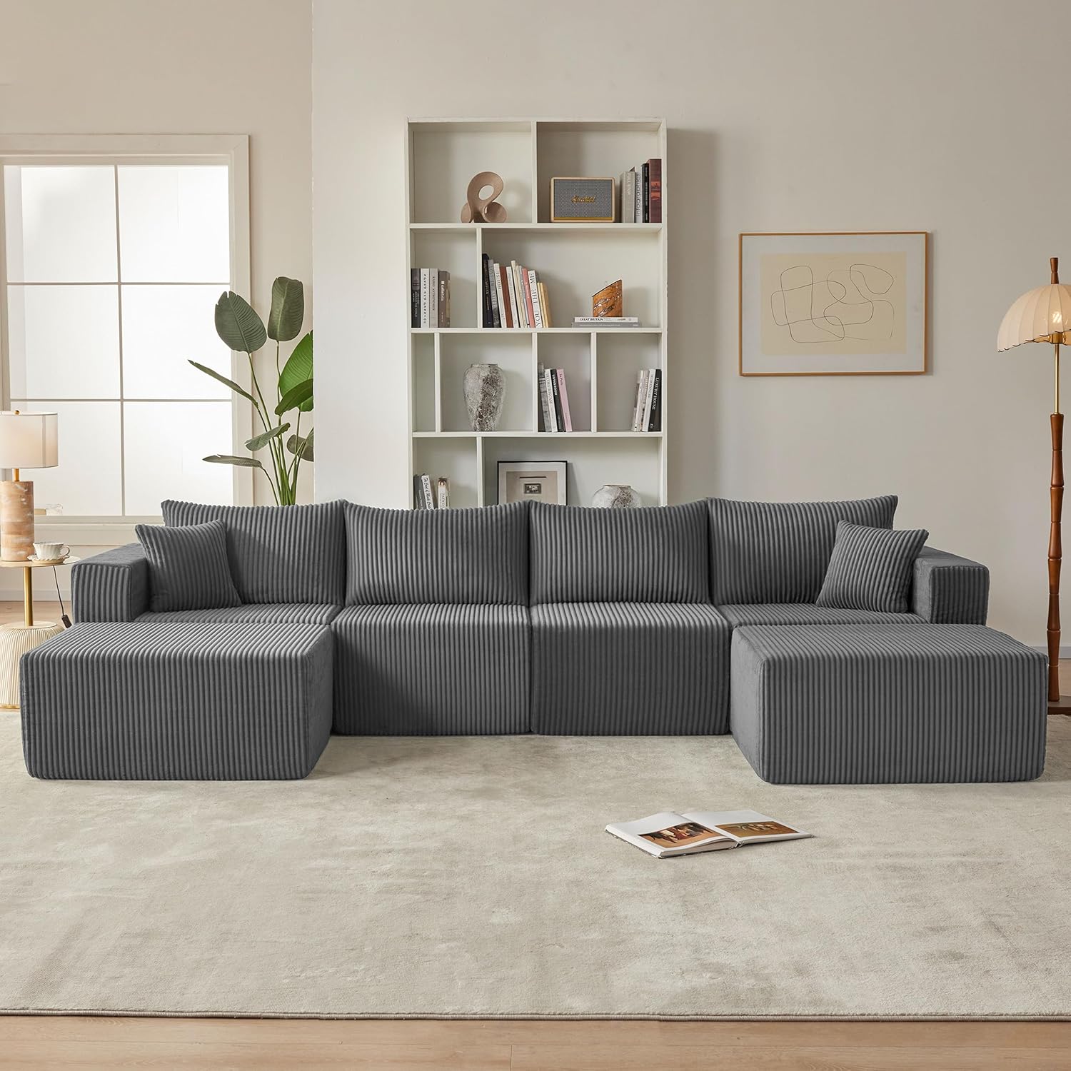 Weture 121''Modular Sectional Sofa with 2 Ottoman, Boneless couches for Living Room Furniture, Comfort U Shaped Sofa, Deep Seat Corner Couch, No Assembly Required（Gray, Corduroy）