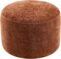 Upholstered Round Ottoman, Modern Small Footstool with Soft Padded Seat & Solid Wood Frame, Multifunctional Vanity Stool Accent Seat for Living Room, Bedroom, Entryway, Orange-Brown Chenille