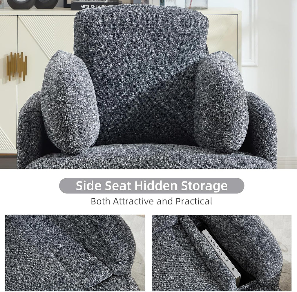 CANMOV Swivel Rocker Recliner, Manual Recliner Chair for Adults, Nursery Glider Rocking Chair with 2 Bolster Pillows and Hidden Storage, Dark Grey