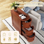 Shintenchi Narrow End Table with 3 Drawers, Vintage Solid Wood Side Table with Storage, Thin Bedside Skinny Night Stand, Slim Nightstand, Small Side Couch Sofa Table for Living Room, Bedroom, Walnut