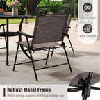 Giantex Set of 4 Patio Folding Chairs, Outdoor Dining Chairs for Camping, Beach, Backyard, Deck, Portable Dining Chair w/Armrest and Metal Frame, 4-Pack (Dark Brown)