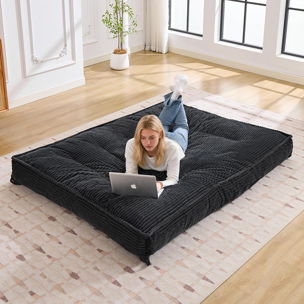 8" Futon Mattress Queen Size,Foldable Futon Sofa Couch Bed Twisted Rope Design Edging,Floor Mattress Thick Density Shredded Foam(Frame Not Included),Sleeping Pad for Guest Bedroom Living,Black