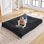 8" Futon Mattress Queen Size,Foldable Futon Sofa Couch Bed Twisted Rope Design Edging,Floor Mattress Thick Density Shredded Foam(Frame Not Included),Sleeping Pad for Guest Bedroom Living,Black