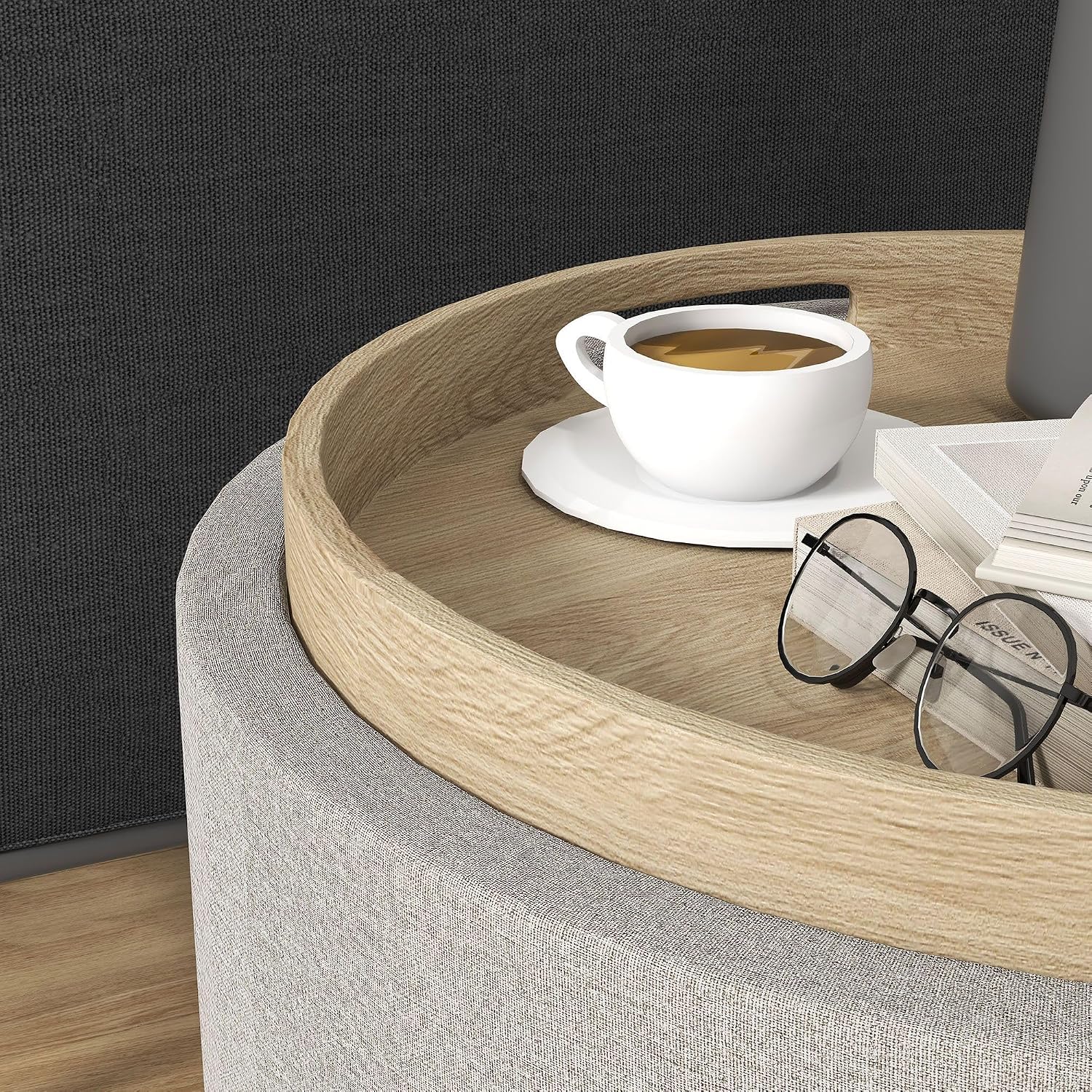 Storage Ottoman with Reversible Lid and Concealed Storage for Living Room