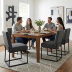VKNOW Upholstered Dining Chairs Set of 6, Modern Dining Room Chairs with Stripe, Linen Kitchen Chair Dinner Chair with Black Metal Base for Kitchen, Dark Grey