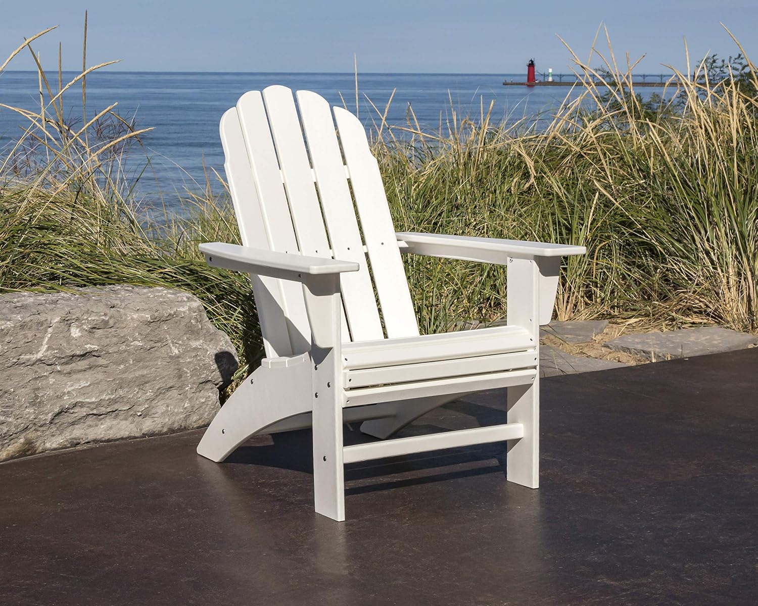 POLYWOOD Vineyard Curveback Adirondack Chair, Slate Grey - Heavy Duty HDPE Outdoor Patio Furniture - Classic Comfort Design for Deck, Garden, Backyard, Pool, Fire Pit