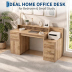 IDEALHOUSE Rectangular Computer Desk with Hutch & Printer Stand, Ripple Door Storage Home Office Desk, Space-Saving Study Writing Desk for Bedroom, Sturdy Board Student Desk with Easy Assembly