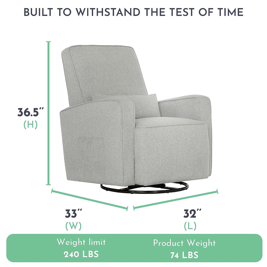 Evolur Holland Upholstered Plush Seating Glider Swivel, Glider Chair for Nursery in Harbor, Modern Nursery Glider, Tool-Free Assembly, Easy to Clean, Environmentally Conscious Glider