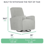 Evolur Holland Upholstered Plush Seating Glider Swivel, Glider Chair for Nursery in Harbor, Modern Nursery Glider, Tool-Free Assembly, Easy to Clean, Environmentally Conscious Glider