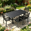 Trevero 7 Pieces Outdoor Dining Table 63"x36", Rectangle Patio Dining Table and Chairs with Stable Metal Frame for Garden, Backyard and Porch, Umbrella Hole Design, Suitable for 6 People