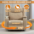 Power Swivel Rocker Recliner Chair with Heat and Massage, Adjustable Headrest, Cup Holder & Armrest Storage, Oversized Extra Wide Reclining Rocking Chairs for Nursery and Adults Dual Motors