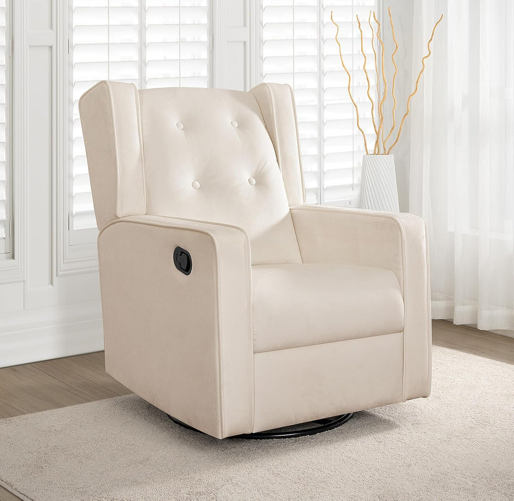Naomi Home Swivel Rocker Recliner Chair for Adults and Elders, Comfortable Living Room Recliner with 360° Swivel, Manual Reclining with Adjustable Footrest, Ergonomic Back Support