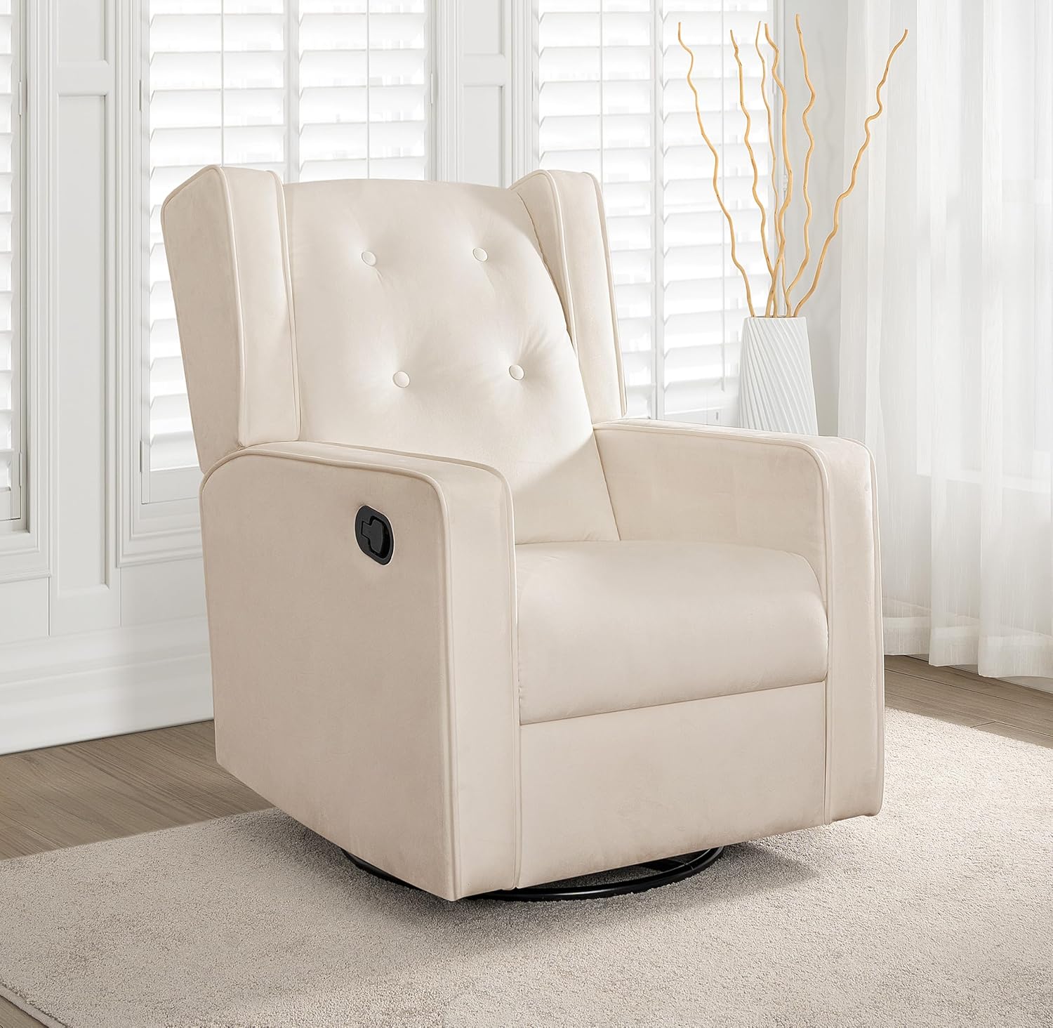 Naomi Home Swivel Rocker Recliner Chair for Adults and Elders, Comfortable Living Room Recliner with 360° Swivel, Manual Reclining with Adjustable Footrest, Ergonomic Back Support