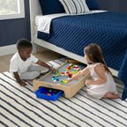 Delta Children Play N Store Building Bricks Play Table with 100+ Play Bricks Included - Large Brick Plate Compatible with LEGO, MegaBlocks & More - Legs Fold for Easy Under Bed Storage, Grey