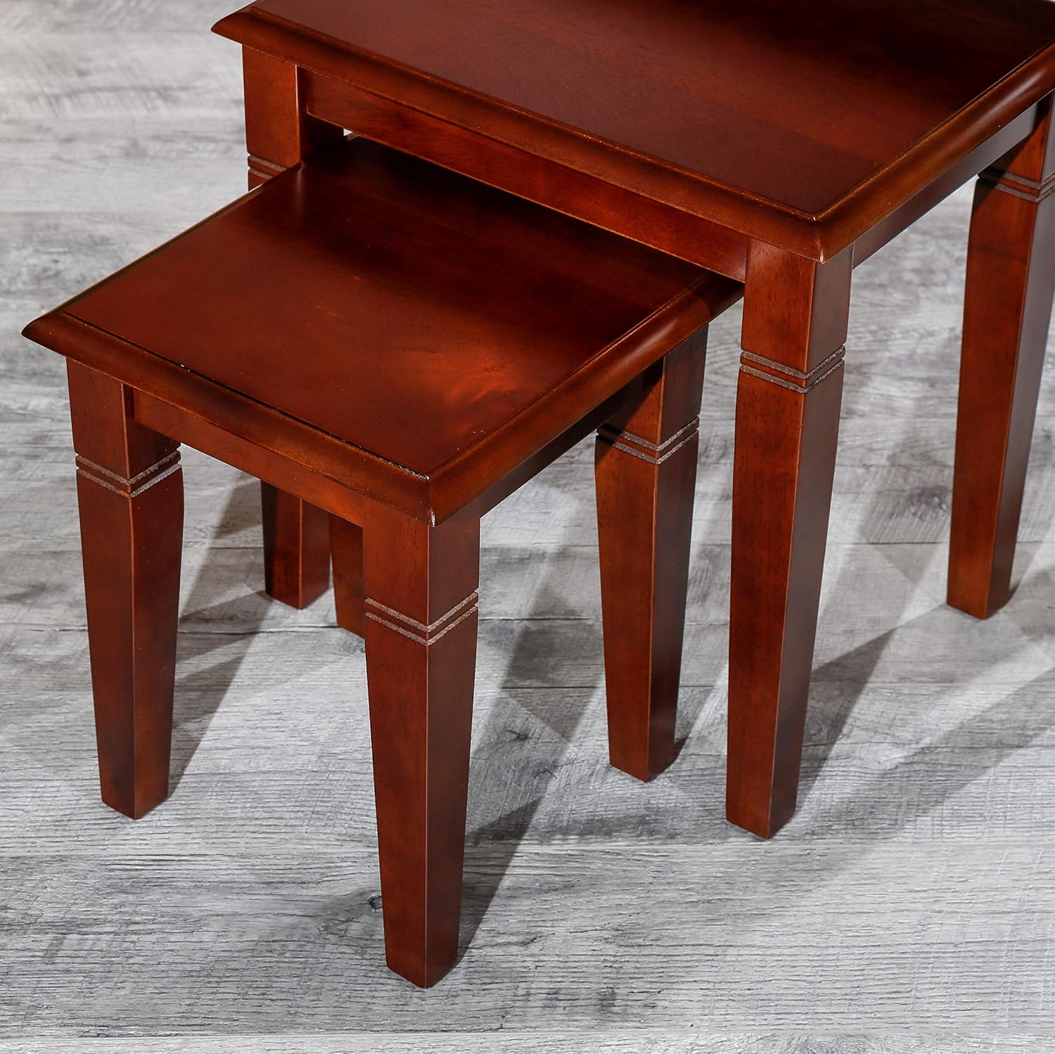 DTY Indoor Living 3-Piece Nesting Tables - Wooden Table Set of 3 for Living Room - Stackable Tables with Sleek Cherry Finish for Stylish and Space-Saving Home Furniture