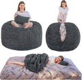 MAXYOYO Bean Bag Bed, Giant Bean Bag Chair for Adults, 2-Person with Pillow | 2-in-1 Adult Bean Bag Chair, Convertible Floor Bed with Shredded Foam Filling and Removable Cover for Easy Care, Dark Grey