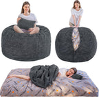 MAXYOYO Bean Bag Bed, Giant Bean Bag Chair for Adults, 2-Person with Pillow | 2-in-1 Adult Bean Bag Chair, Convertible Floor Bed with Shredded Foam Filling and Removable Cover for Easy Care, Dark Grey