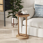 COZAYH Farmhouse Round End Table, Minimalist Small Drink Table, Rustic Plant Stand for Living Room or Bedroom, Boho, Natural Wood Color