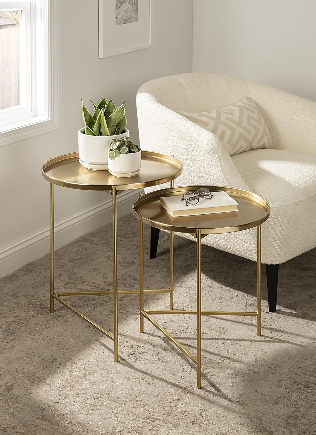 Kate and Laurel Ulani Modern Nesting Side Table; Set of 2; Gold; Sophisticated Glam End Tables for Storage and Display