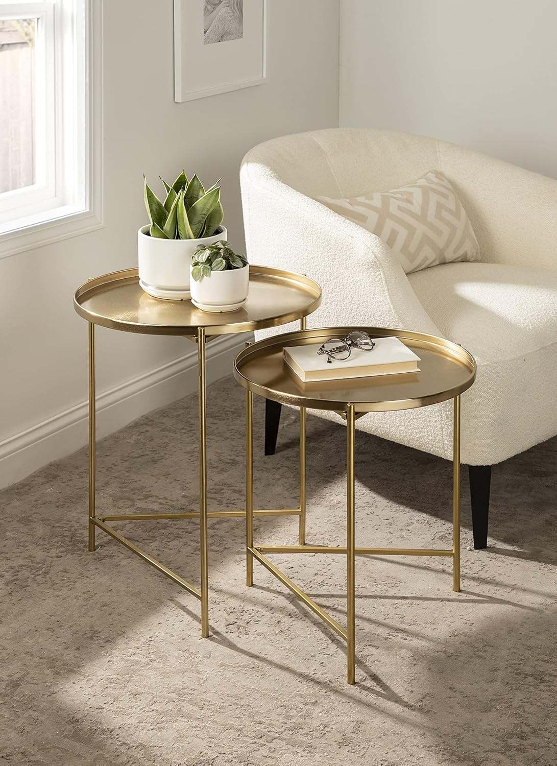 Kate and Laurel Ulani Modern Nesting Side Table; Set of 2; Gold; Sophisticated Glam End Tables for Storage and Display