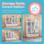 CUBEDIY Baby Closet Organizer for Nursery: Durable Baby Wardrobe for Closet - Customizable Baby Dresser Amoire Shelves - Waterproof Shelf Clothes Organizer w/Wall Fixation (White)