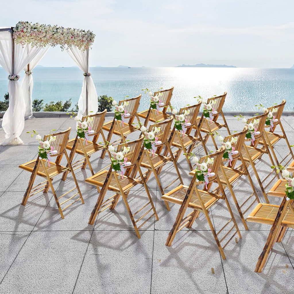 VINGLI Bamboo Folding Chair, Foldable Dining Wood Chairs Comfortable Seat for Outdoor & Indoor, Patio, Porch, Wedding, Party, Event,Brown (4 Pack)