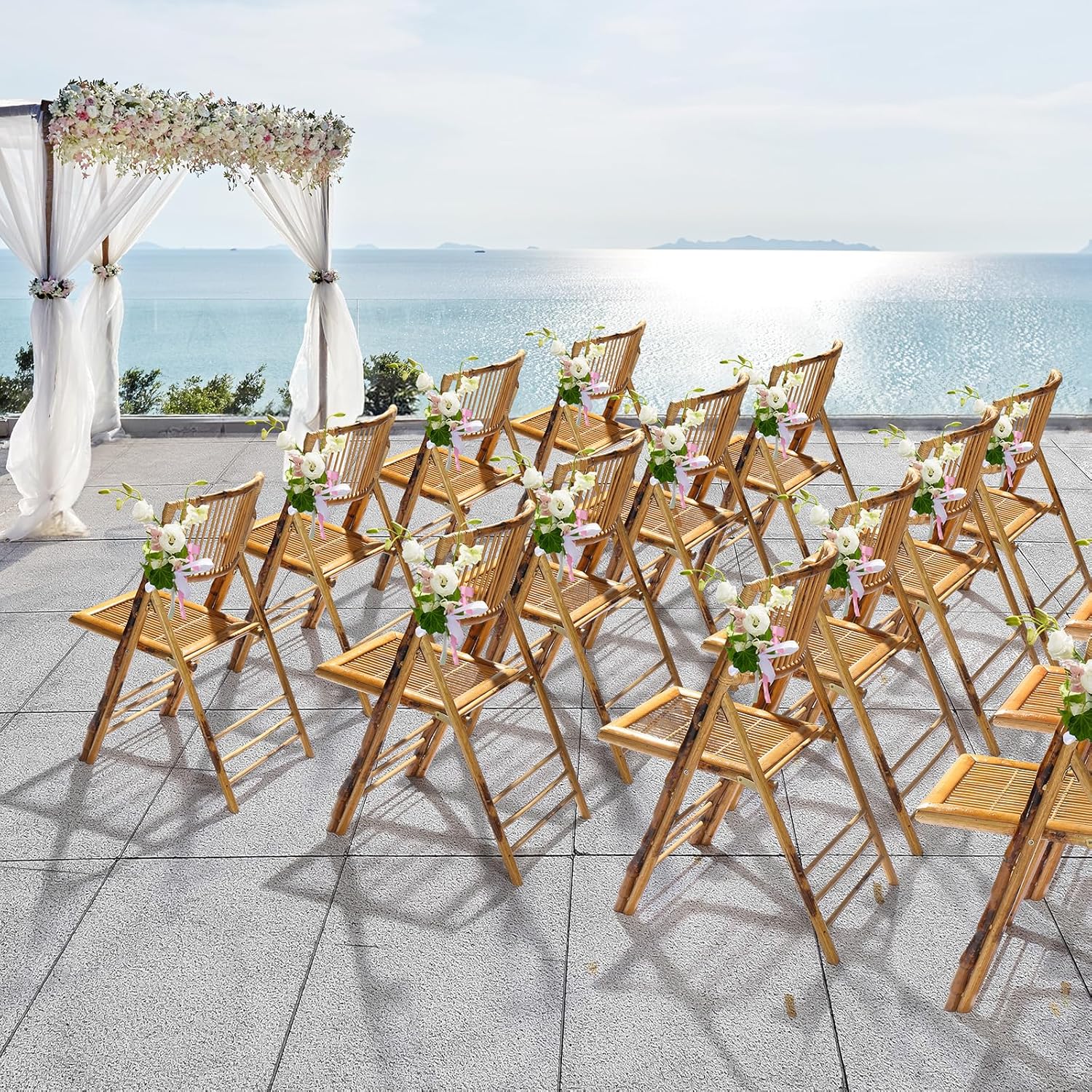 VINGLI Bamboo Folding Chair, Foldable Dining Wood Chairs Comfortable Seat for Outdoor & Indoor, Patio, Porch, Wedding, Party, Event,Brown (4 Pack)