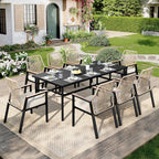 MIXPATIO Outdoor Patio Dining Table for 8, 83" x 39" Rectangular Metal Patio Dining Table with 1.7" Umbrella Hole, All Weather Wrought Iron Black Outdoor Table for Garden, Backyard and Porch