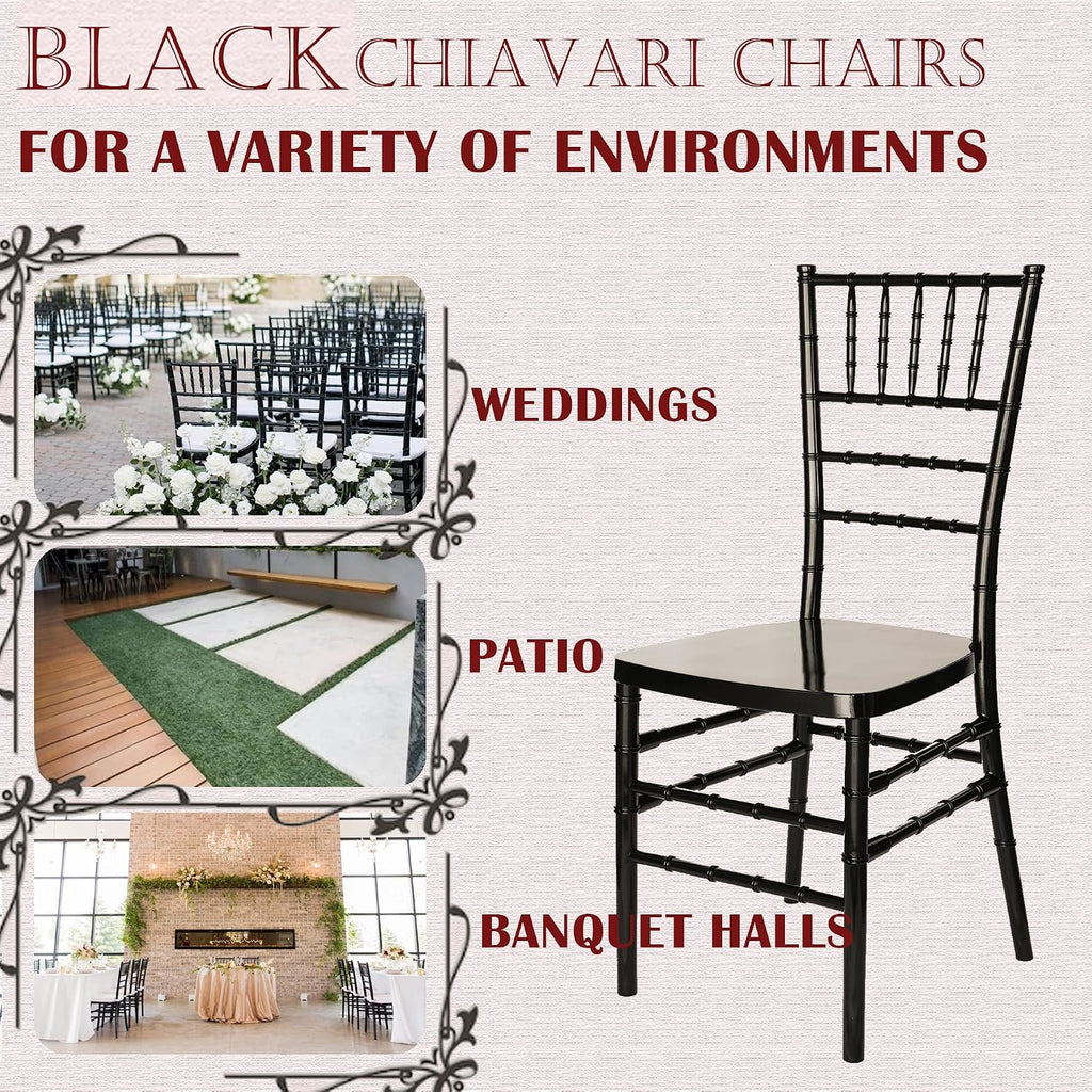 Set of 4 Black Stackable Chiavari Chairs, Modern Dining Chair, Accent Chair, PP Ghost Chairs for Outdoor Banquet Wedding Party Event Reception