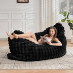 TYBOATLE 3 in 1 Giant Bean Bag Chair for Adults, Plush Fluffy Bean Bag Couch w/High-Density Memory Foam Filling, Convertible Floor Sofa to Mattress for Dorm, Apartment (Black)