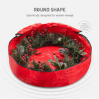 ZOBER Christmas Wreath Storage Container 36 Inch - Wreath Bag for Artificial Wreaths Box - Dual Zippered Wreaths Storage Bag with Strong Durable Handles - Red