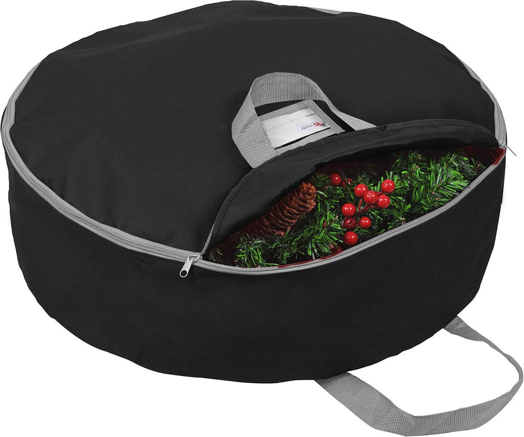 Heavy Duty Christmas Wreath Storage Bag 48" - Handles Made Of Durable 600D Oxford Polyester Material Storage Bag Extra Large 48” Holiday Wreaths Container (Black)