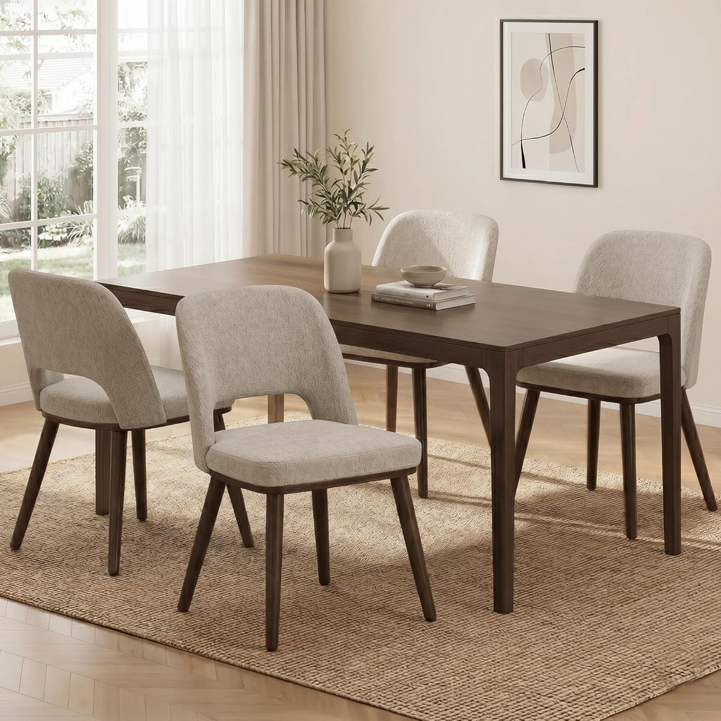 Usaint Wooden Dining Chairs Set of 4, 19.3" Modern Upholstered Fabric Side Dining Room Chair with Ergonomic Curved Backrest for Kitchen Dining Room and Restaurant, Khaki