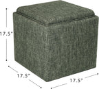 HomePop Home Decor Storage Ottoman with Tray Top|Upholstered Modern Square Storage Ottoman with Storage for Living Room & Bedroom, Green Clover Fabric