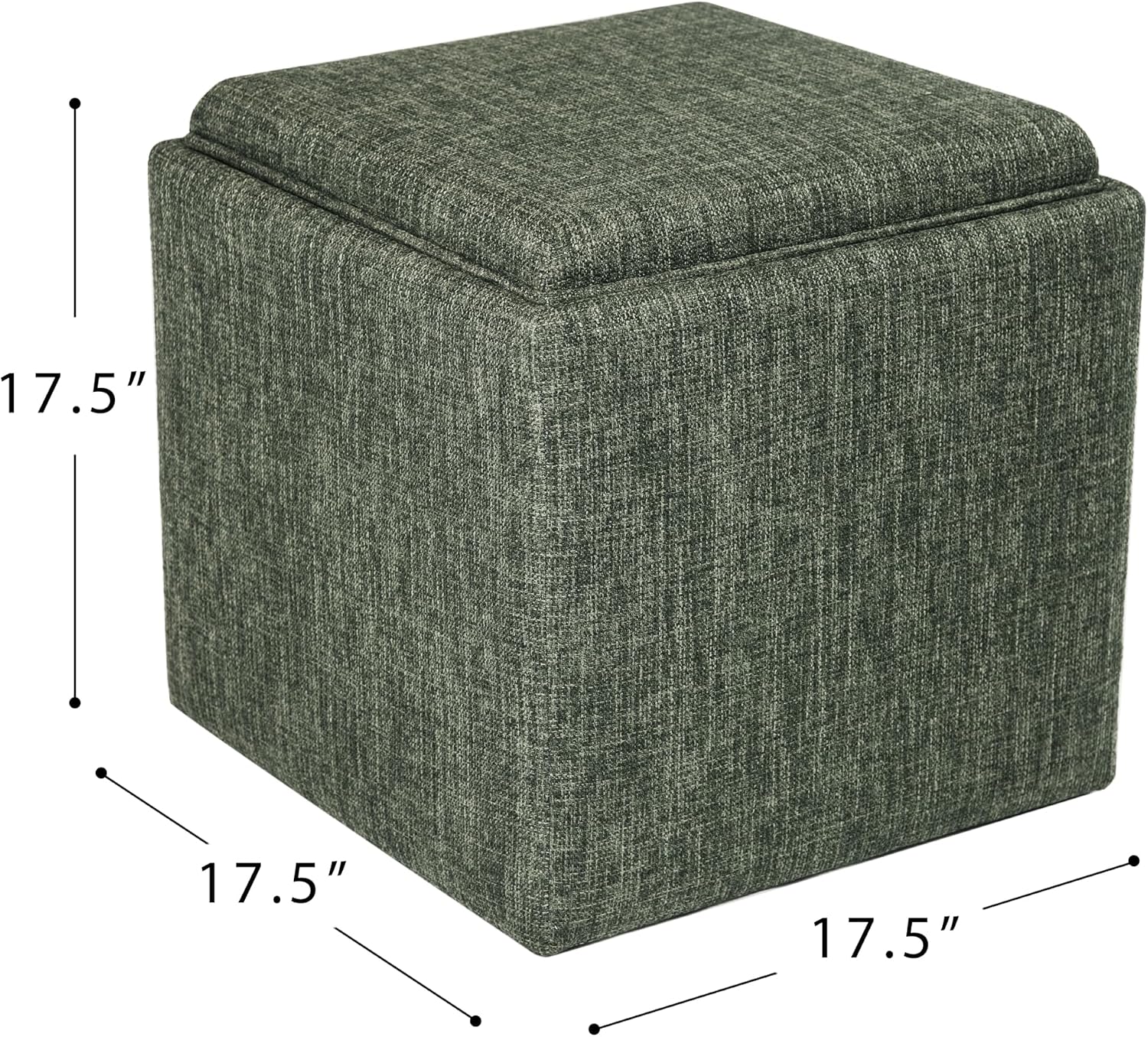 HomePop Home Decor Storage Ottoman with Tray Top|Upholstered Modern Square Storage Ottoman with Storage for Living Room & Bedroom, Green Clover Fabric