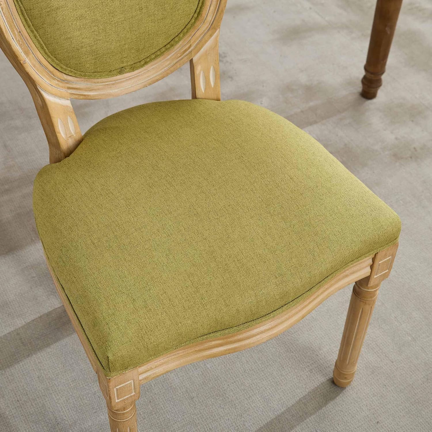 SoarFlash French Dining Chairs Set of 4, Vantage Dining Chair with Round Back, Wood Leg Farmhouse Country Rattan Dining Chair for Kitchen,Bedroom,Olive Green