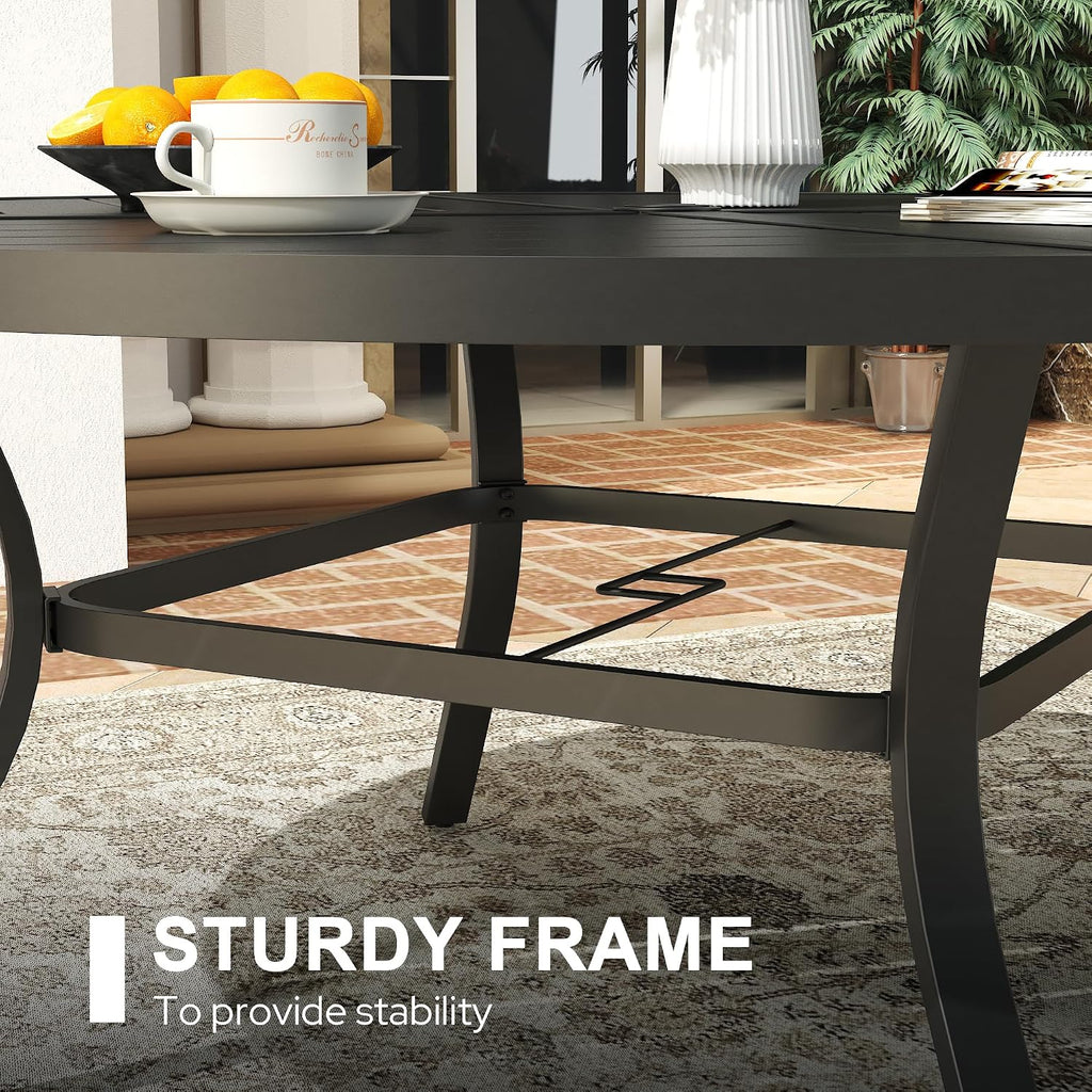 VICLLAX 53" Round Patio Dining Table for 6-8, All Weather Metal Outdoor Table with 1.57" Umbrella Hole and Surdy Frame for Garden Lawn Deck, Black