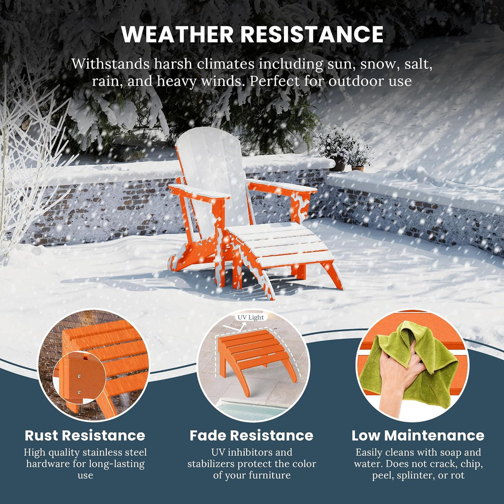 WO Home Furniture Adirondack Ottoman Outdoor Patio Footrest 13.5" Inch Folding Footstool for Outdoor Adirondack Chair (Orange)