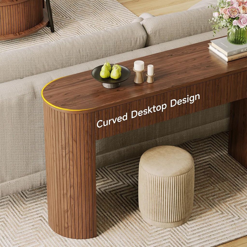 55 Inches Entryway Table with Storage, Mid-Century Console Tables with 2 Drawers, Modern Fluted Sofa Table Behind The Couch, Foyer Tables for Entryway, Couch,Livingroom Walnut