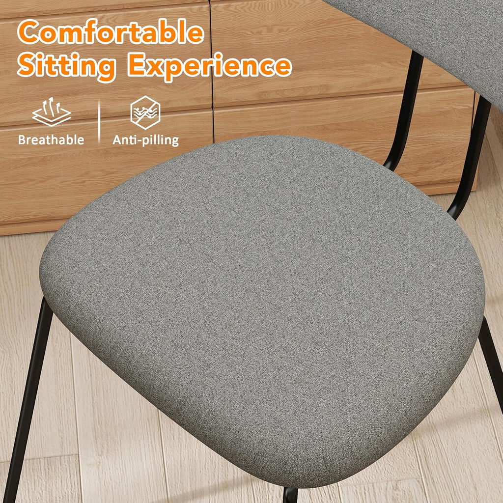 LSSPAID Dining Chairs Set of 2, Linen Fabric Upholstered Dining Room Chairs with Walnut Bentwood Back, Mid-Century Modern Kitchen Chairs with Adjustable Feet Pads, Grey