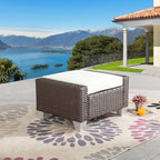 LOKATSE HOME Patio Wicker Ottoman Outdoor Footstool Rattan Small Seat Furniture with Soft Thick Cushion for Garden Yard Deck Poolside