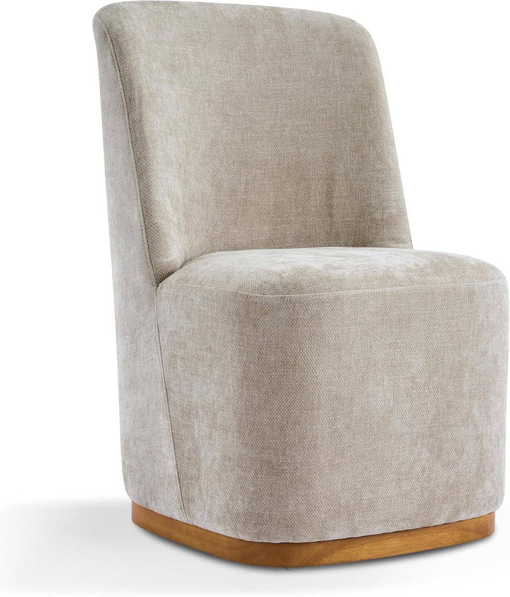 Christopher Knight Home Lucy Chenille Upholstered Dining Chairs Set of 2, Sturdy Wooden Dining Chair with Pedestal Base, Modern Kitchen Chairs with Solid Back, Versatile Indoor Usage, Oatmeal