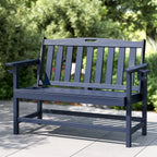 PHI VILLA 50 Inches HDPE Outdoor Bench Weatherproof Garden Bench with 700 lbs Capacity, 2-Person Patio Benches for Outside, Park, Yard and Porch, Navy Blue