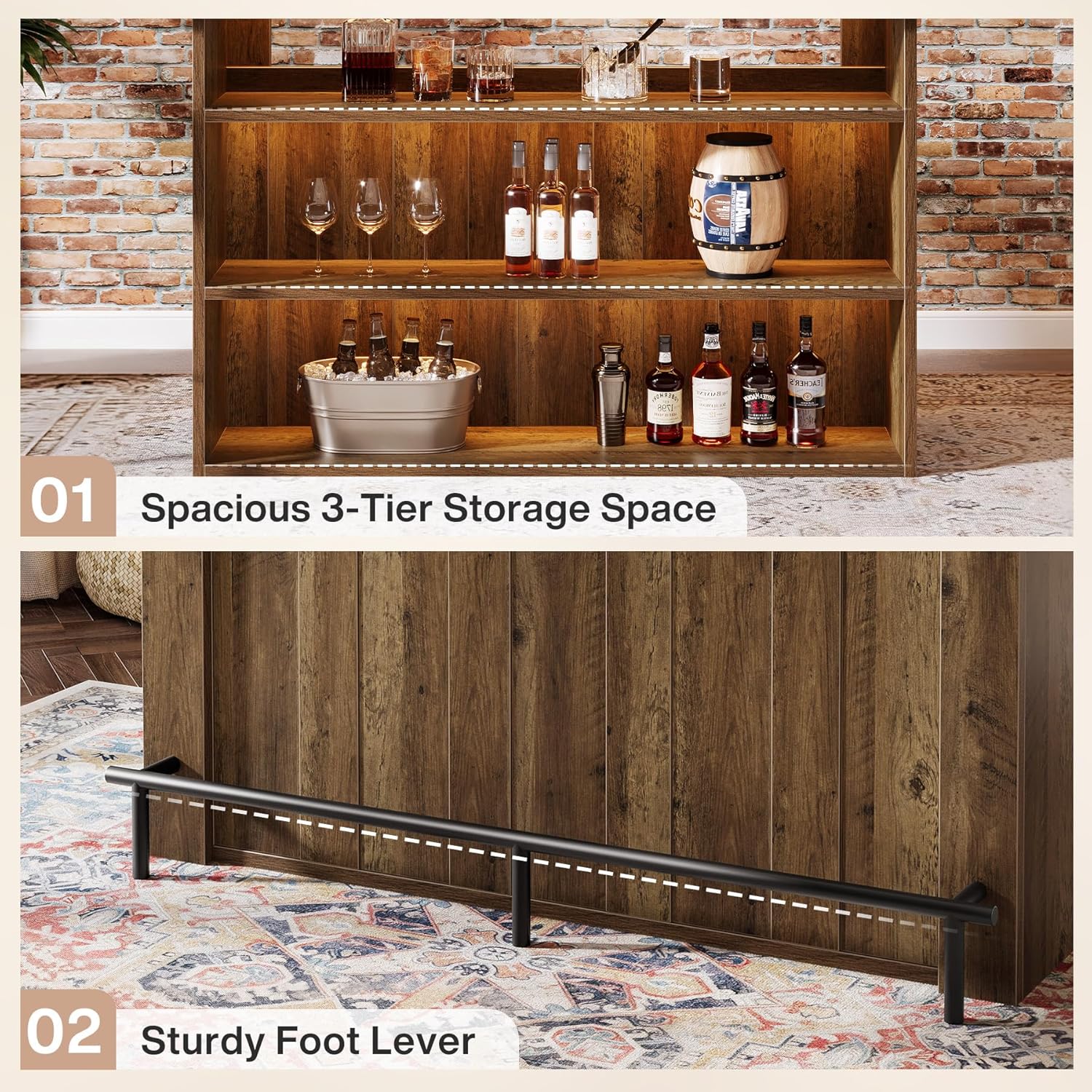 Tribesigns 63" Bar Table, 4-Tier Counter Height Pub Table with Footrest and Storage Shelves, Modern Home Bar Unit, Coffee Bar Cabinet Liquor Furniture for Kitchen, Bistro, Basement