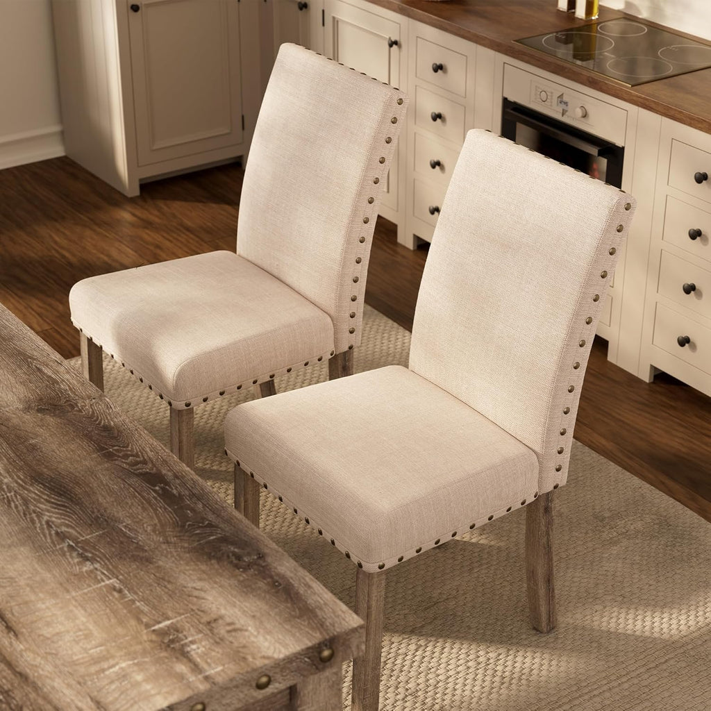 Morden Fort Farmhouse Style Dining Chairs Set of 2, Rustic Upholstered Kitchen & Dining Room Chairs with Rivet Detailing, Solid Wood Legs & Sturdy Wooden Chair Design for Comfortable Seating