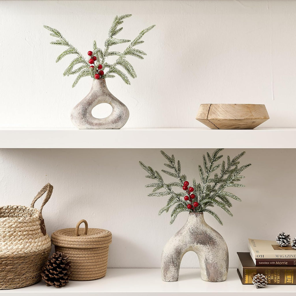 SIDUCAL Ceramic Vase Set of 2 for Minimalist Bohemian Decor | Irregular Hollow Donut Vases for Home Decor, Wedding, Living Room, Shelf, Office, Entryway, Mantel Decoration,Brown