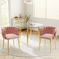 Gold Glass Round Dining Set for 2, 36'' Modern Minimalist Luxury Circle Dinner Room Set, 3 Piece Clear Glass Circular Kitchen Table with Pink Woven Chair Set, for Small Apartment Home